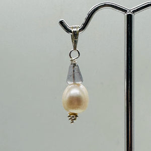 Iolite, Fresh Water Large Pearl Sterling Silver Drop Pendant | 1" Long |