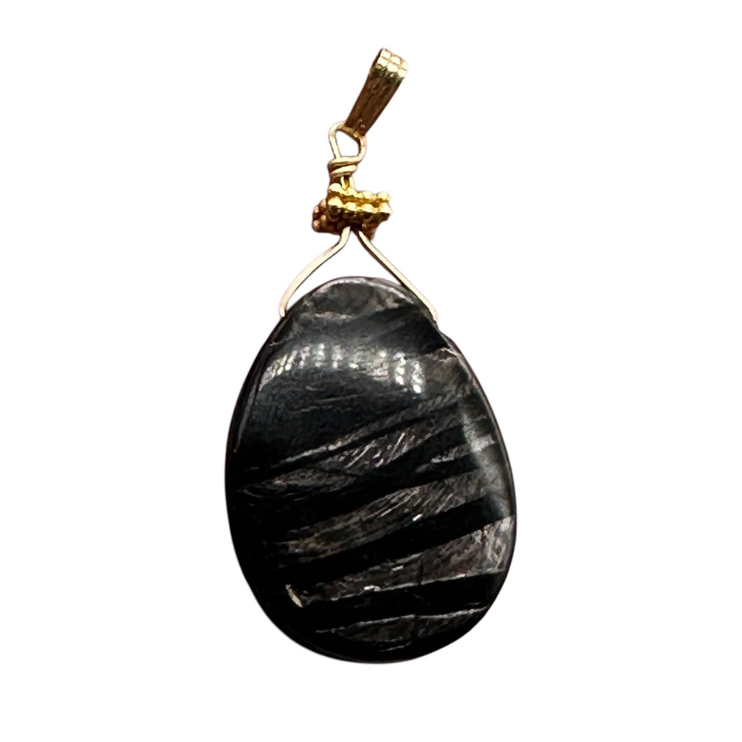Hypersthene Briolette 14K Gold Filled Goddess Wire Wrap Pendant | 1 3/4