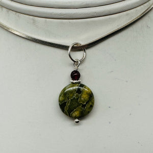 Raintree Rhyolite Jasper Sterling Silver Pendant | 1" Long | Green, Pink |