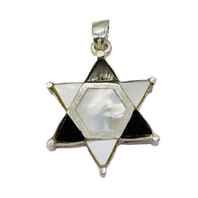 Load image into Gallery viewer, Mother of Pearl and Onyx Sterling Silver Pendant Kagome Shatkona |1 1/4&quot; Long |
