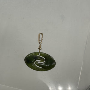 Jade New Zealand Maori Koru 14K Gold Filled Pendant | Green | 1" Long |