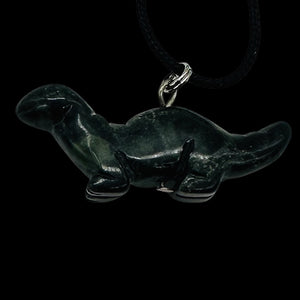 Kambaba Jasper Diplodocus Dinosaur Pendant | 3/4' Long | Black, Green |
