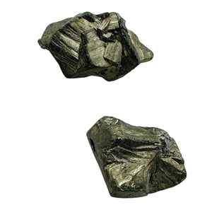Pyrite Crystal Nugget Beads | 27x15x14mm to 24x18x11mm | Silver Gold | 2 Beads |