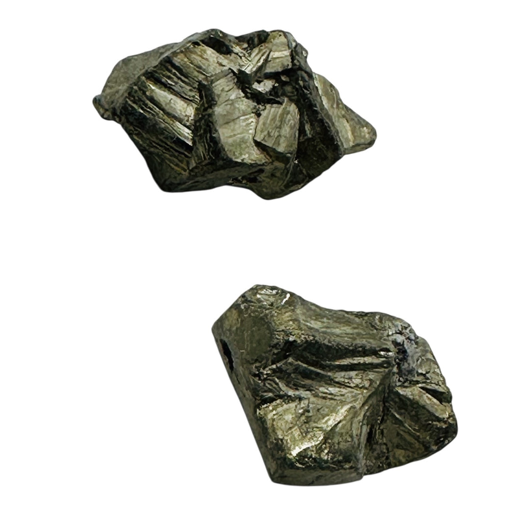 Pyrite Crystal Nugget Beads | 27x15x14mm to 24x18x11mm | Silver Gold | 2 Beads |