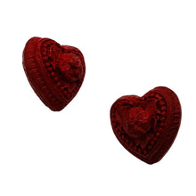 Load image into Gallery viewer, Cinnabar Carved Double Flower Heart Beads | 22x22x20mm | Red | 2 Beads |
