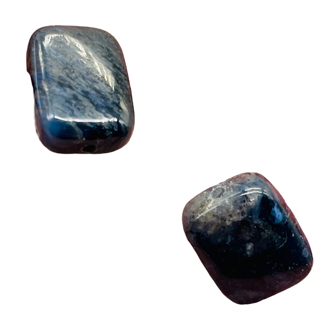 Pietersite Bead Rectangle | 15x10x4mm | Deep Blue Black | 2 Beads |