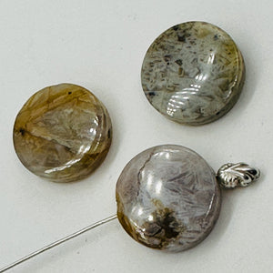 3 Beads of Window Pane Agate 20mm Coin 9200