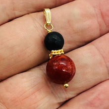 Load image into Gallery viewer, Black Stone Africa Round Bead and Coral 14K Gold Filled Pendant | Black Matte |
