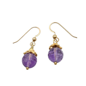 Royal Natural Amethyst 22K Gold Over Solid Sterling Earrings 310453A1x
