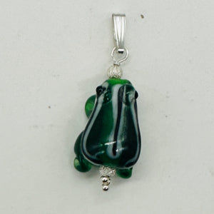 Lampwork Frog Sterling Silver Frog Pendant | 1" Long | Green | 1 Pendant |
