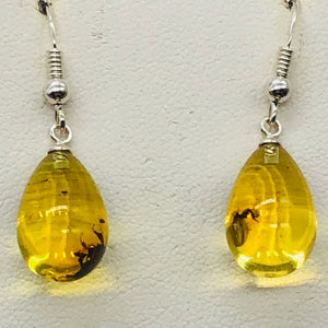 Amber Ovaloid Sterling Silver Earrings | 1 1/4" Long | Yellow | 1 Pair |