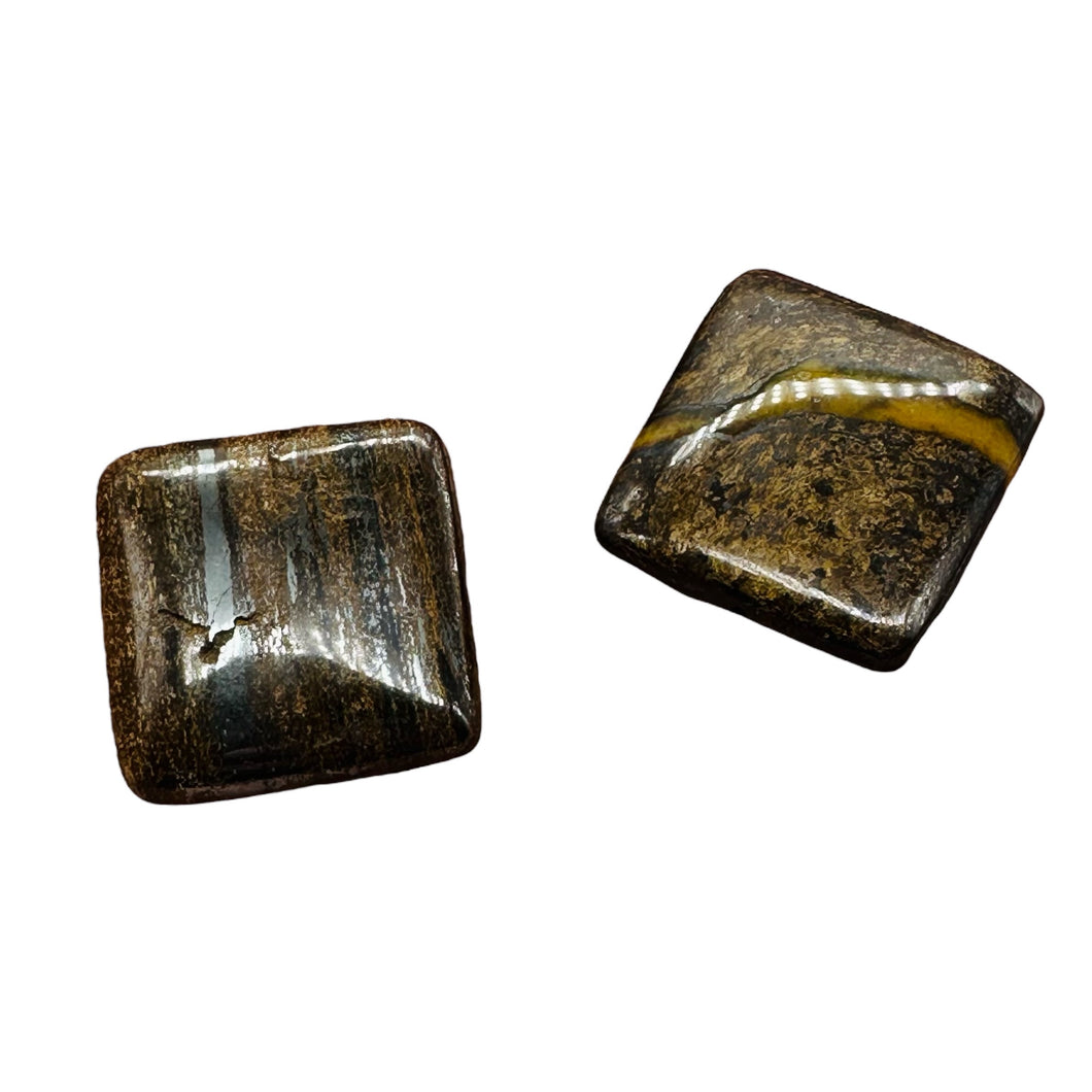 2 Shimmering Bronzite Square Pendant Beads 8261