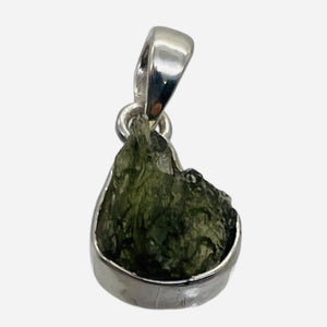 Moldavite 10.99ct Sterling Silver Teardrop Pendant | 1" Long | Green | 1 Pendant
