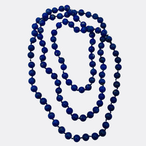 Lapis Lazuli Necklace Knotted on Silk | Round | 30" Long | Blue | 1 Necklace |