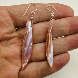 Designer Pink Mussel Shell Sterling Silver Earrings | 2 1/2"Long |