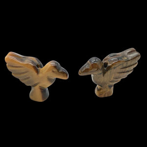 Lovely 2 Hand Carved Tiger's Eye Dove Bird Beads | 25.5x18x7 | Golden