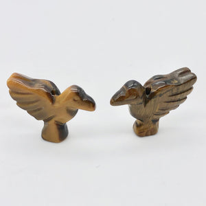 Lovely 2 Hand Carved Tiger's Eye Dove Bird Beads | 25.5x18x7 | Golden