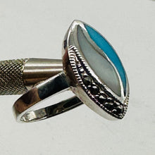 Load image into Gallery viewer, Turquoise Mother of Pearl Marcasite Sterling Silver Ring | Blue, White, Silver |
