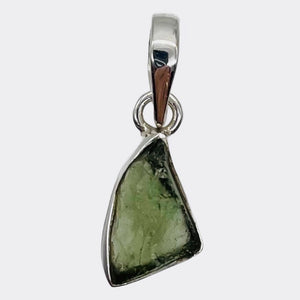 Moldavite 10.23ct Sterling Silver Triangle Pendant| 7/8" Long | Green| 1 Pendant