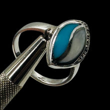 Load image into Gallery viewer, Turquoise Mother of Pearl Marcasite Sterling Silver Ring | Blue, White, Silver |
