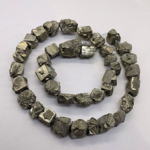 Pyrite Crystals Nugget 18" Strand | 19x13 to 13x10 | Silver Gold | 38 Beads|