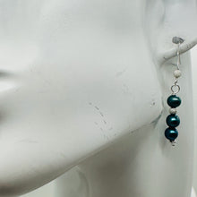 Load image into Gallery viewer, Shining Teal Fresh Water Pearl Sterling Silver Earrings | 1 1/2&quot; long |
