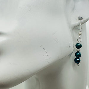 Shining Teal Fresh Water Pearl Sterling Silver Earrings | 1 1/2" long |