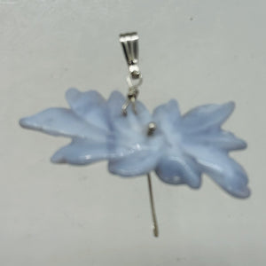 Blue Chalcedony Druzy Carved Flower Sterling Silver Pendant | 1 1/2" Long| Blue|