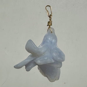 Blue Chalcedony Druzy Carved Flower Bead 14Kgf Pendant | 1 3/4" Long | Blue |