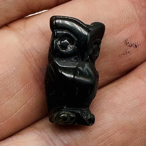 Wisdom Carved Obsidian Owl Animal Bead Figurine | 21x12x9mm | Black