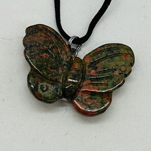 Unakite Stone Butterfly Pendant | 1" Long | Green, Pink | 1 Pendant Necklace |