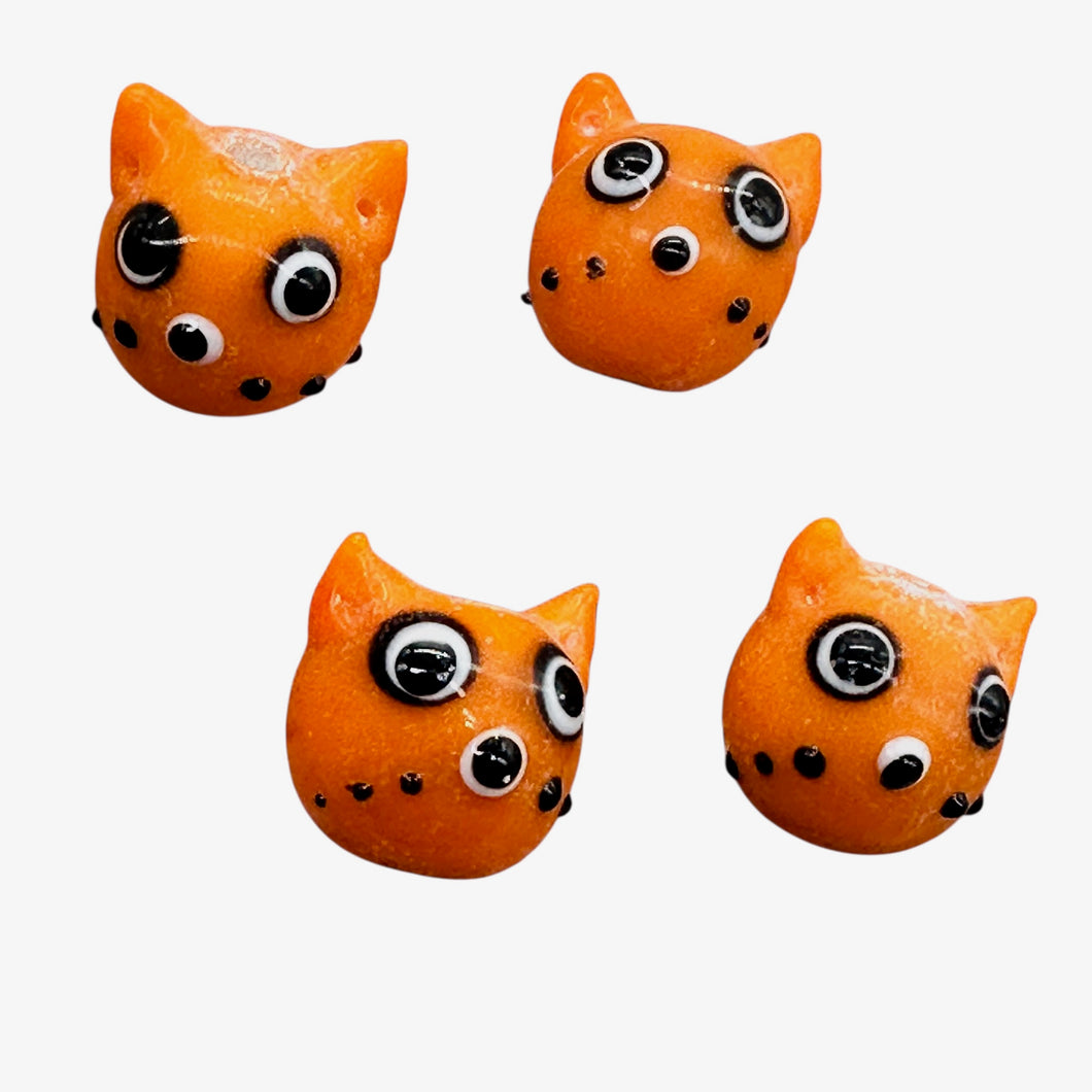 Kitty Cat Ceramic Round Beads | 15mm | Orange | 4 Beads |