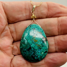 Load image into Gallery viewer, USA Natural Chyrsocolla 14K Gold Filled Pendant | Green, Blue | 2 1/4&quot; Long |

