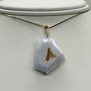 Chalcedony Druzy Designer Cut Sterling Silver Pendant | 1 1/2" Long | Blue |