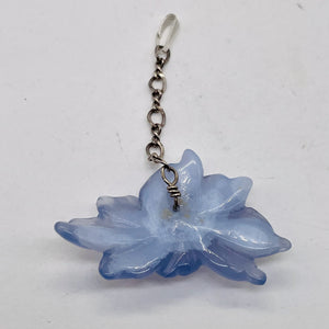 Hand Carved Natural Blue Chalcedony Flower Sterling Silver Pendant | 1" Long |