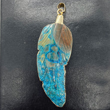 Load image into Gallery viewer, Chrysocolla Carved Gold Trim Leaf Pendant | 3" Long | Green Blue | 1 Pendant |
