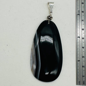 Sardonyx Large Designer Teardrop Sterling Silver Pendant | 3" Long| Black.White|