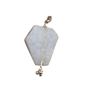 Chalcedony Druzy Designer Cut Sterling Silver Pendant | 2" Long | Blue |