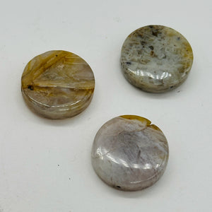 3 Beads of Window Pane Agate 20mm Coin 9200