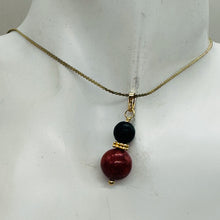 Load image into Gallery viewer, Black Stone Africa Round Bead and Coral 14K Gold Filled Pendant | Black Matte |
