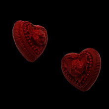 Load image into Gallery viewer, Cinnabar Carved Double Flower Heart Beads | 22x22x20mm | Red | 2 Beads |
