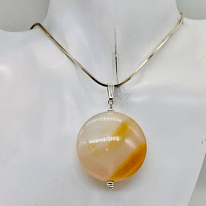 Natural Golden Mookaite Coin w/ Sterling Silver Pendant | 39mm | 2. 1/4" Long |