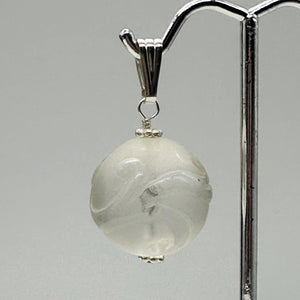 Dragon Carved Quartz Sphere Sterling Silver Pendant Necklace| 20mm| 1 1/4" long|
