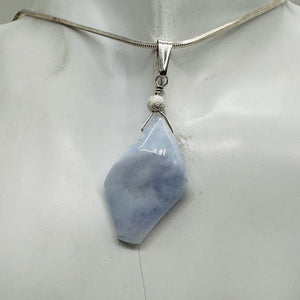 Chalcedony Designer Cut Sterling Silver Wire Wrap Pendant | 2" Long | Blue |