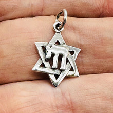Load image into Gallery viewer, Star of David and Chai Sterling Silver Pendant Charm 1&quot; Long| Silver| 1 Pendant|
