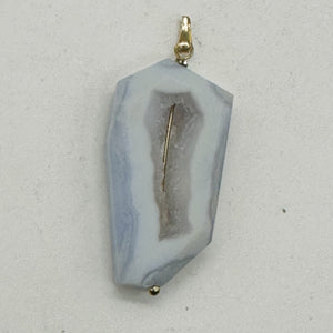 Chalcedony Druzy Designer Cut Sterling Silver Pendant | 2" Long | Blue |