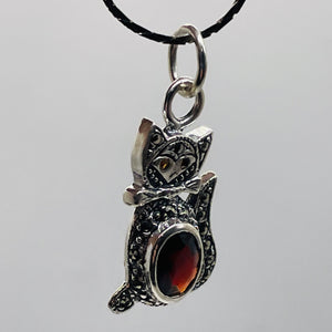 Kitty Cat Marcasite CZ Ruby Cat Pendant | 1 1/4" Long | Silver Red | 1 Pendant |