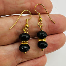 Load image into Gallery viewer, Rainbow Obsidian Round Bead and Yellow Gold Earrings
