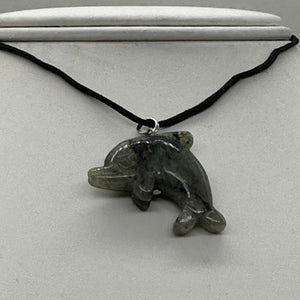 Labradorite Stone Dolphin Pendant Necklace| 3/4" Long | Green, Rainbow |