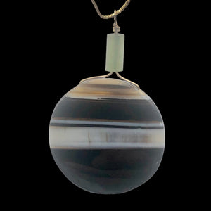 Sardonyx Jade 40mm Coin 14K Gold Filled Bead Pendant | Black | 2 1/4" Long |